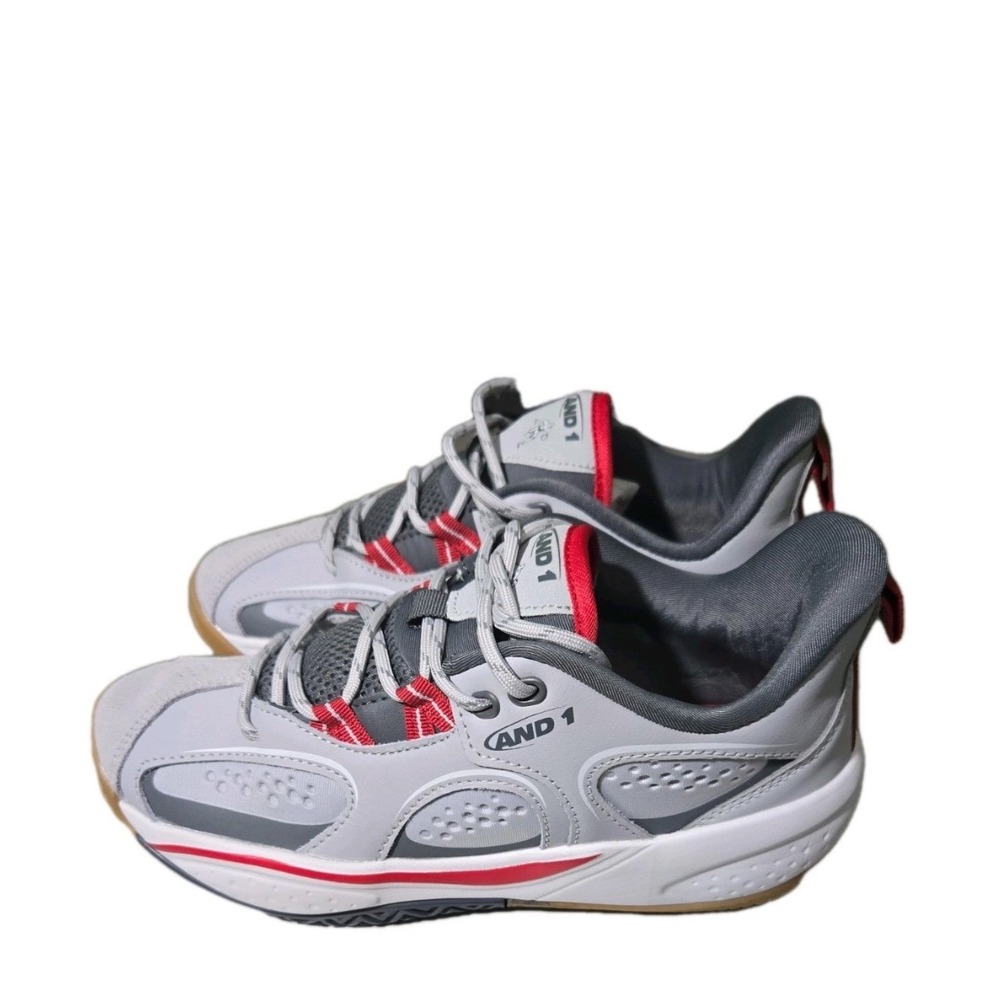 AND1 Cross Up Kids Basketball Sneakers Grey Red White AD90231BSR Size 4.5Y